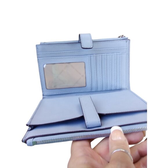 Michael Kors Blue Saffiano Leather Double Zip Cellphone Wallet Wristlet - Picture 3 of 11